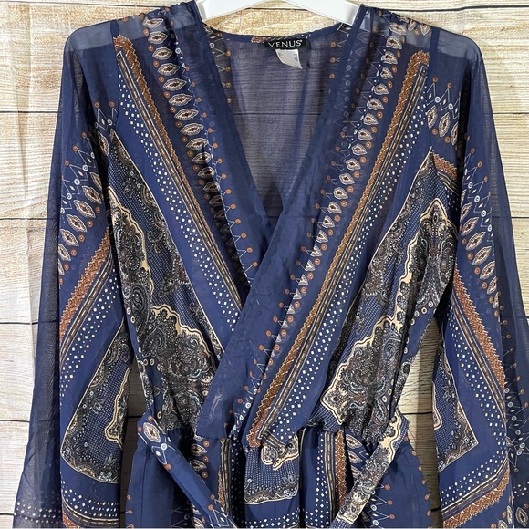 VENUS boho romper long flutter mesh sleeves women Size XS - Picture 10 of 14